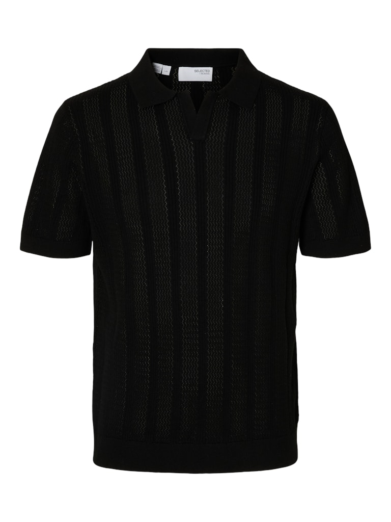SLHWELLS SS KNIT CROCHET OPEN POLO